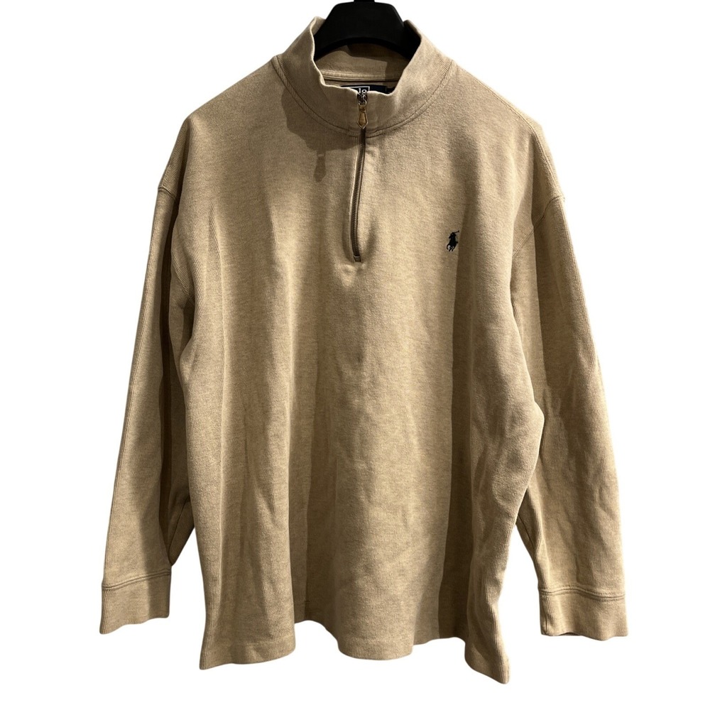 Polo Ralph Lauren Pullover Brown Ribbed Knit 1/4‎ Zip Mock Neck Size 2XB Preppy